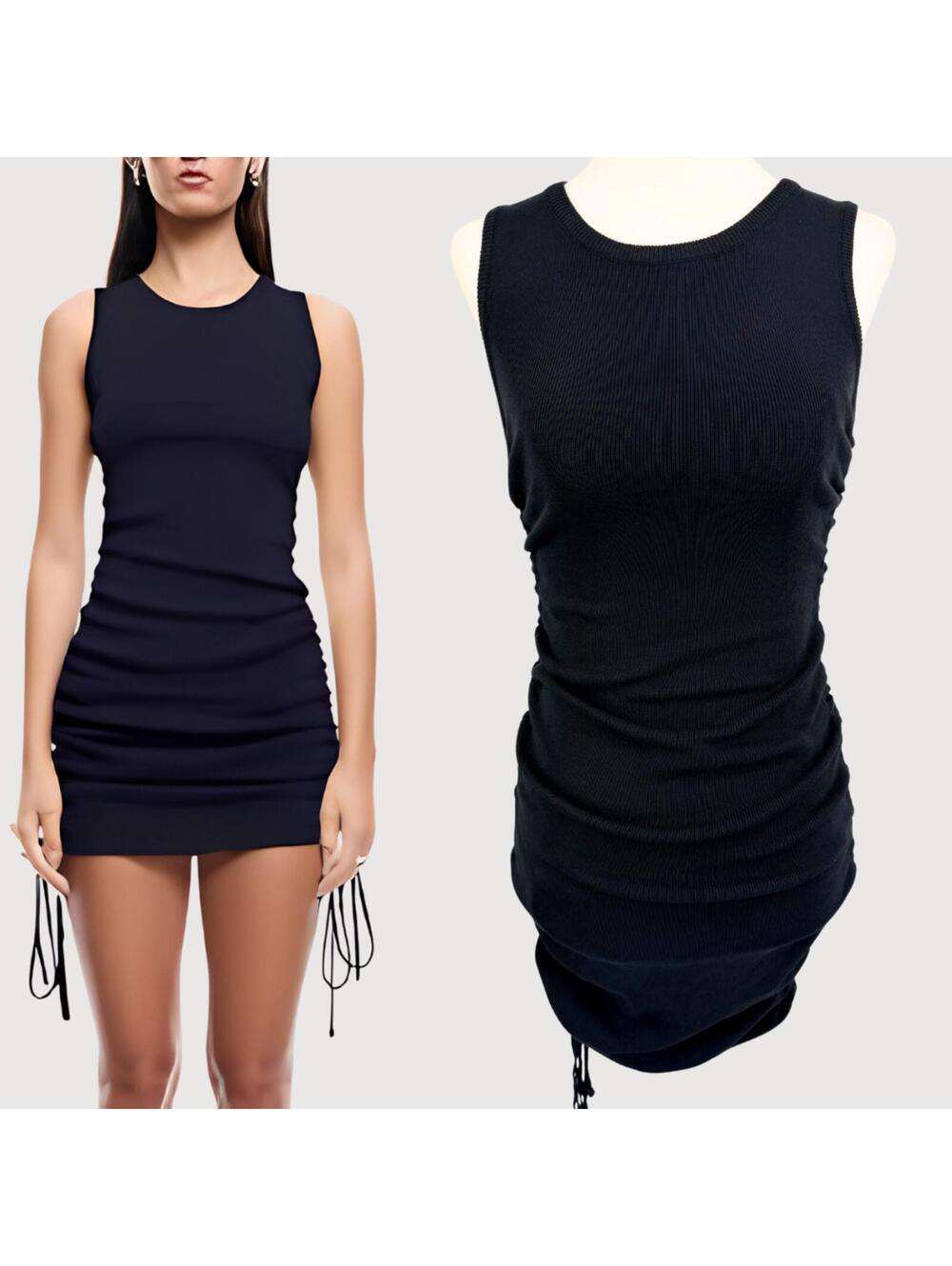 Lioness Military Minds Ruched Knit Mini Dress Black XS